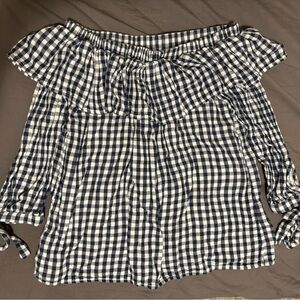 Black & white off shoulder checked blouse